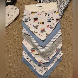 Modern Baby Construction Bandana Bibs Set - Blue and Gray
